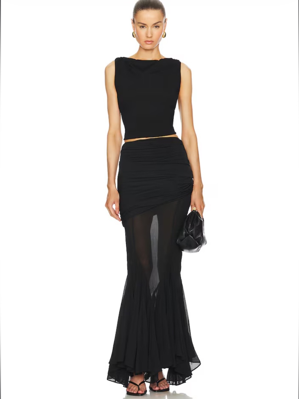 NWT L’Academie x Revolve Black Sheer Mermaid Maxi Skirt with elastic waist